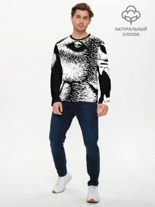 Мужской лонгслив базовый / Черный медведь