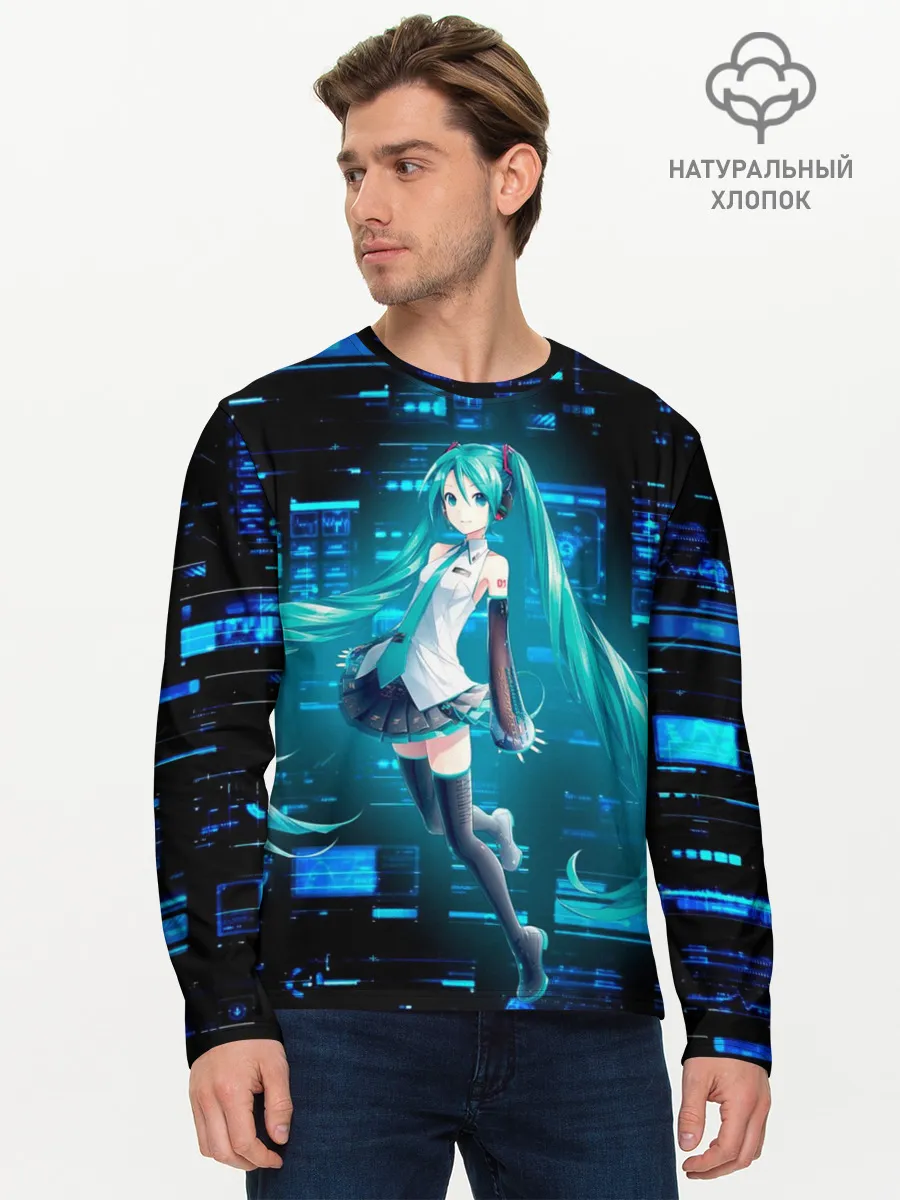 Мужской лонгслив базовый / Miku в матрице