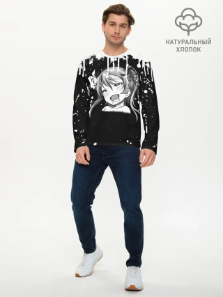 Мужской лонгслив базовый / Ахегао лицо чб