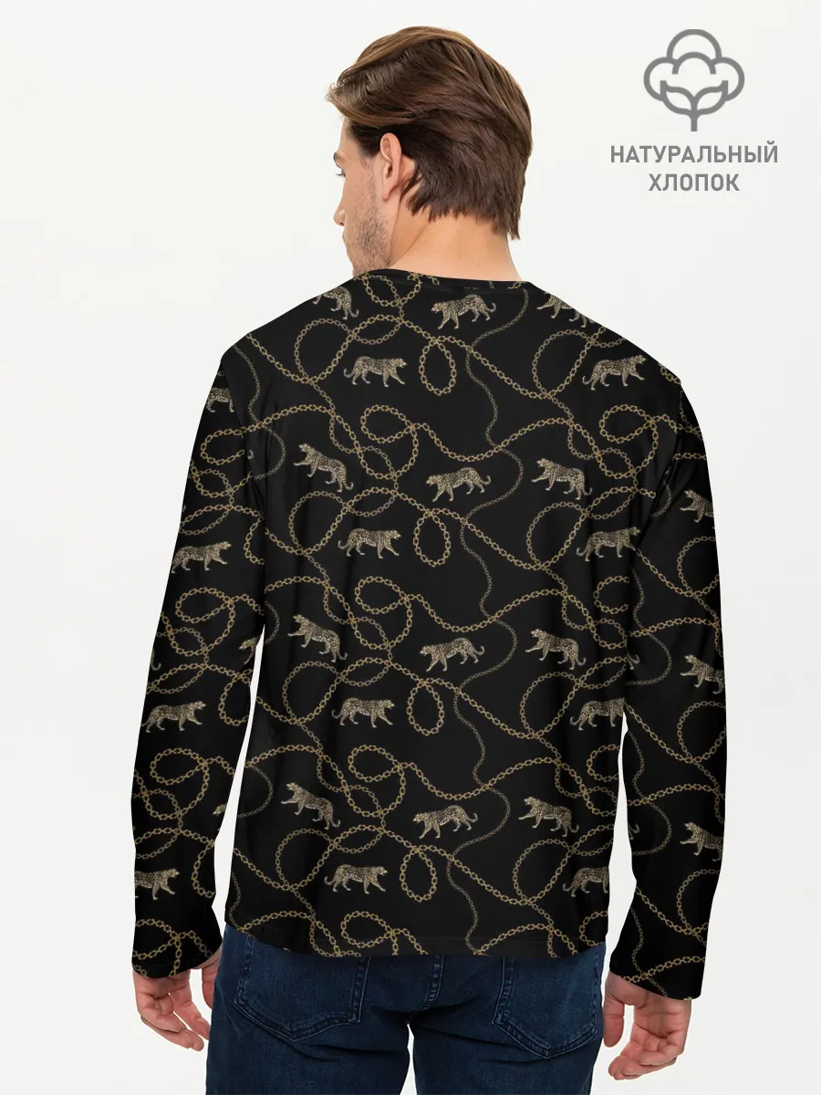 Мужской лонгслив базовый / Леопарды и цепи