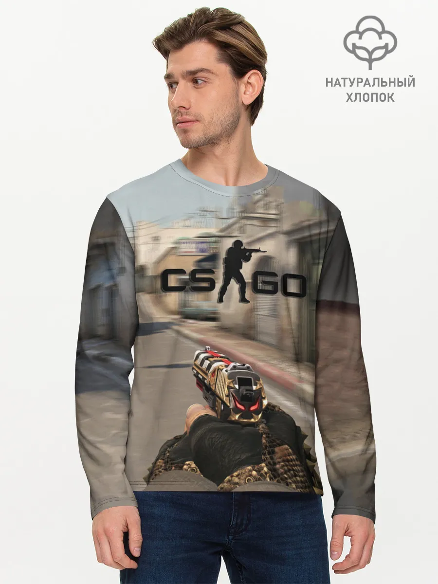 Мужской лонгслив базовый / CS:GO - Ominous Look | Зловещий взгляд