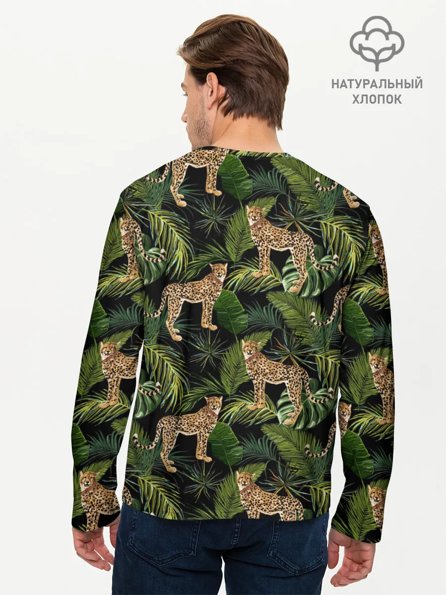 Мужской лонгслив базовый / Леопарды на ветках