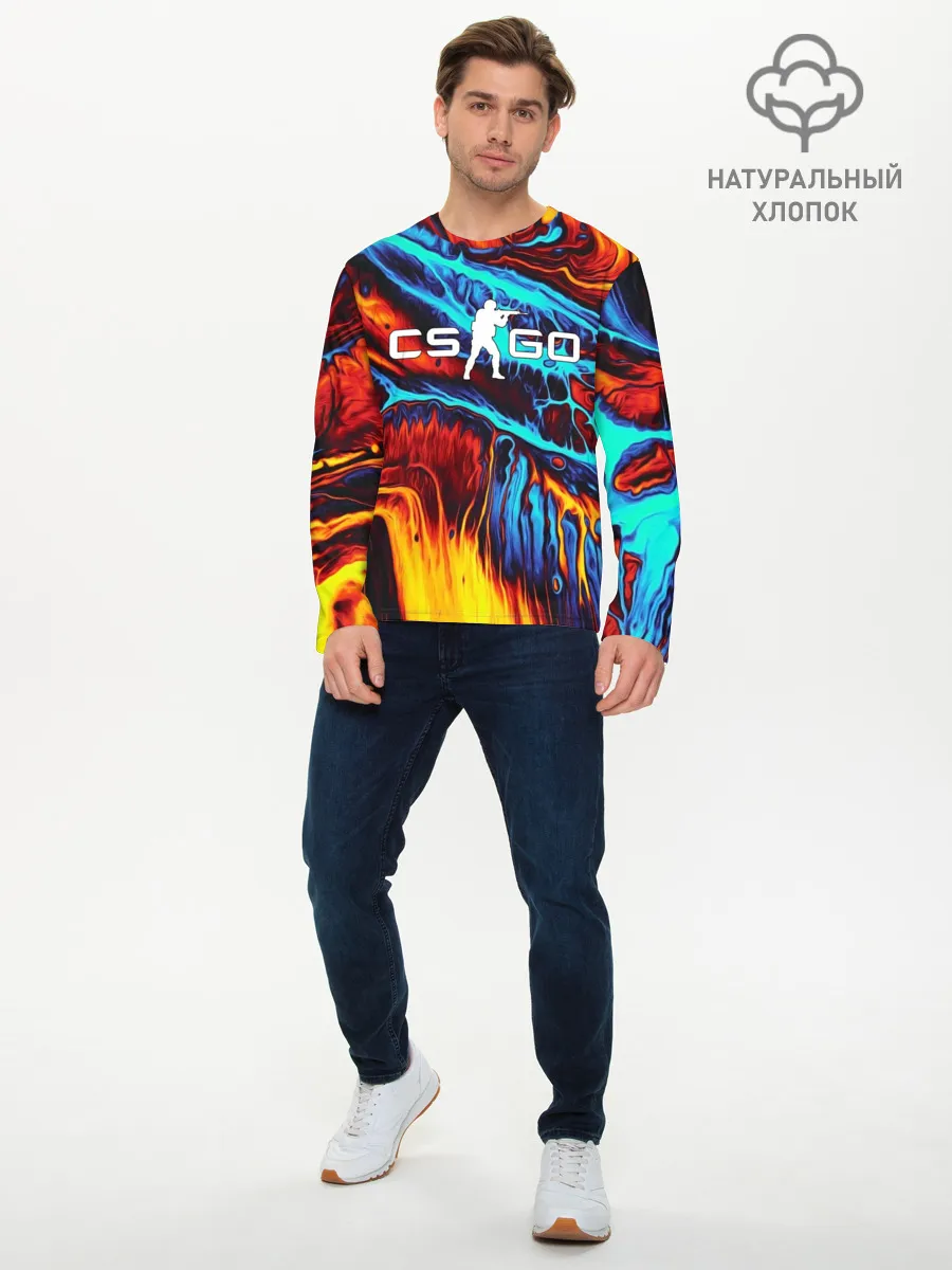 Мужской лонгслив базовый / CS GO STRIPES FLAME | КС ГО ПЛАМЯ