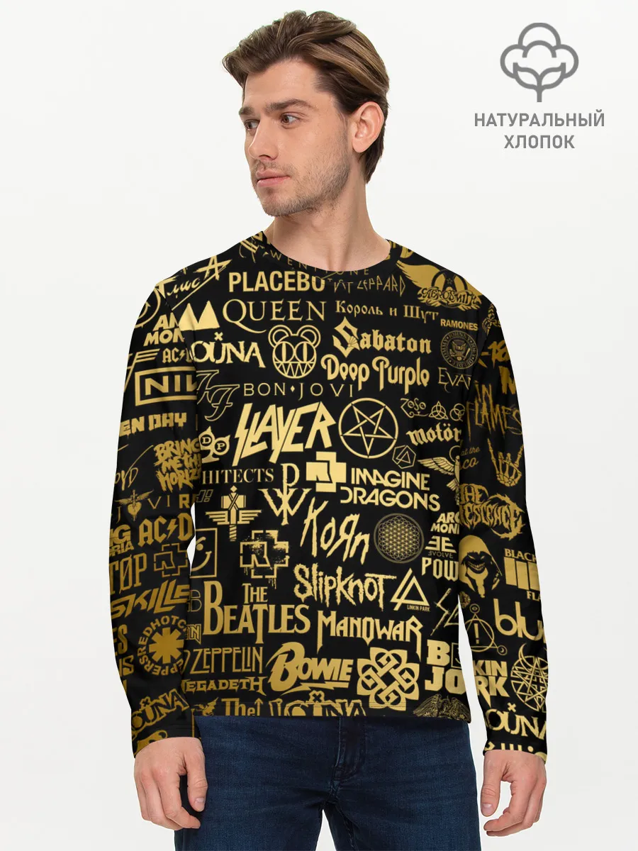 Мужской лонгслив базовый / ЛОГОТИПЫ РОК ГРУПП GOLD