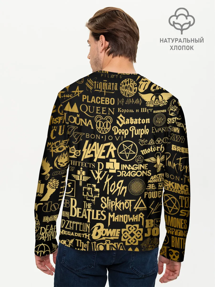 Мужской лонгслив базовый / ЛОГОТИПЫ РОК ГРУПП GOLD