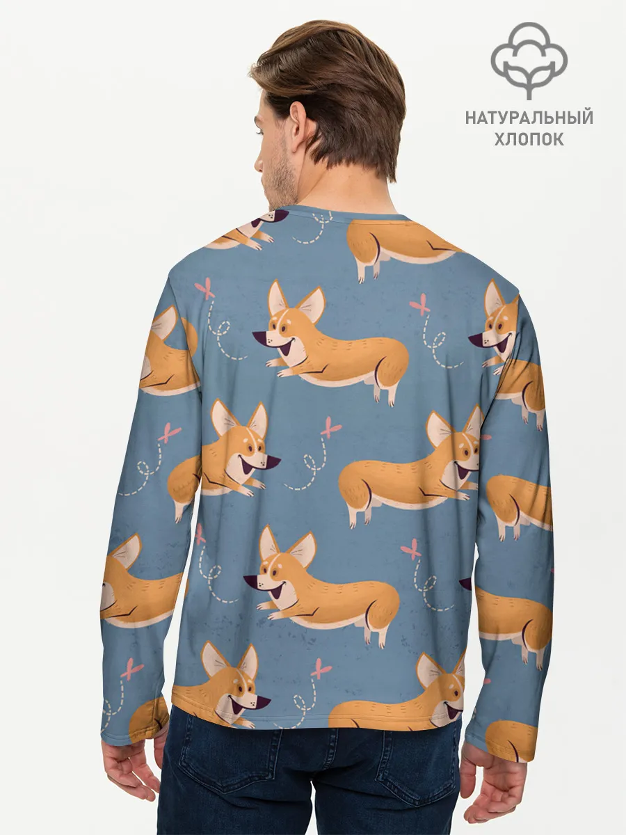 Мужской лонгслив базовый / Корги с бабочкой