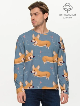 Мужской лонгслив базовый / Корги с бабочкой