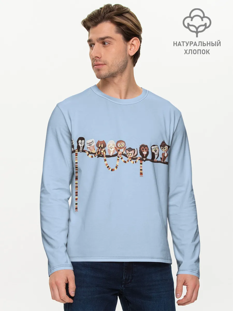 Мужской лонгслив базовый / Совы на ветке