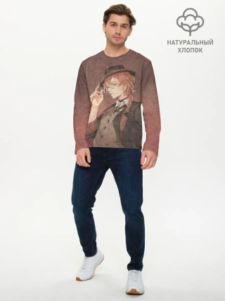 Мужской лонгслив базовый / Чуя Накахар на состаренном фоне