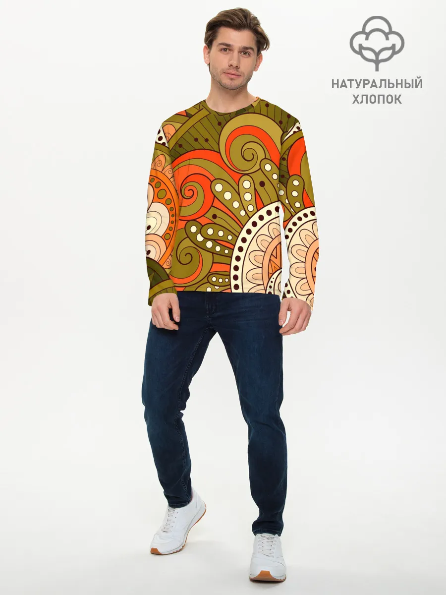 Мужской лонгслив базовый / Детский оранжево-болотный