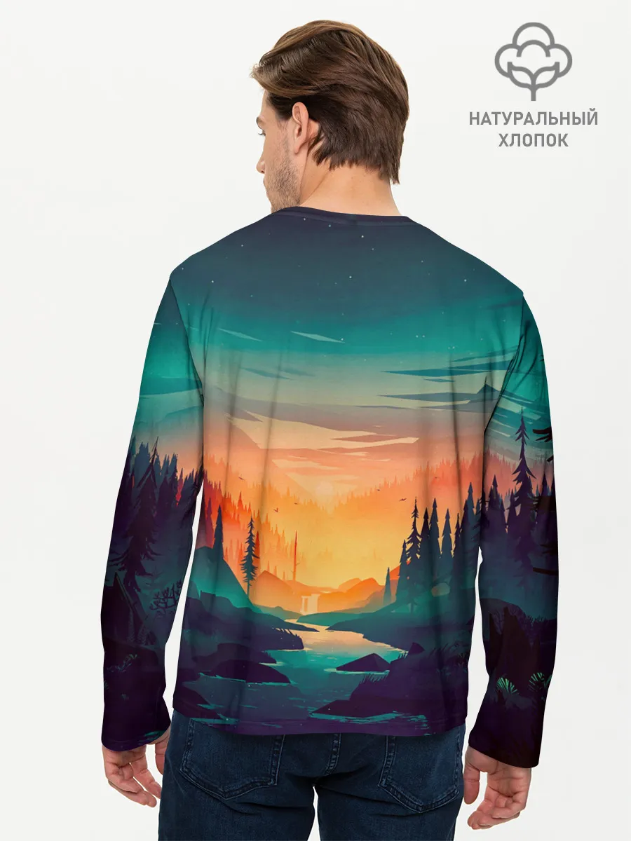 Мужской лонгслив базовый / Закат Лес