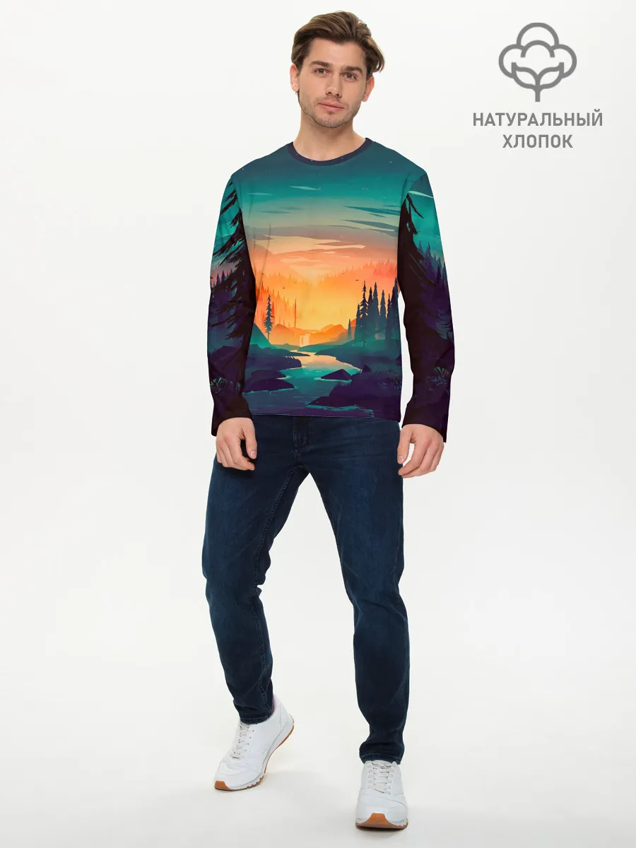 Мужской лонгслив базовый / Закат Лес