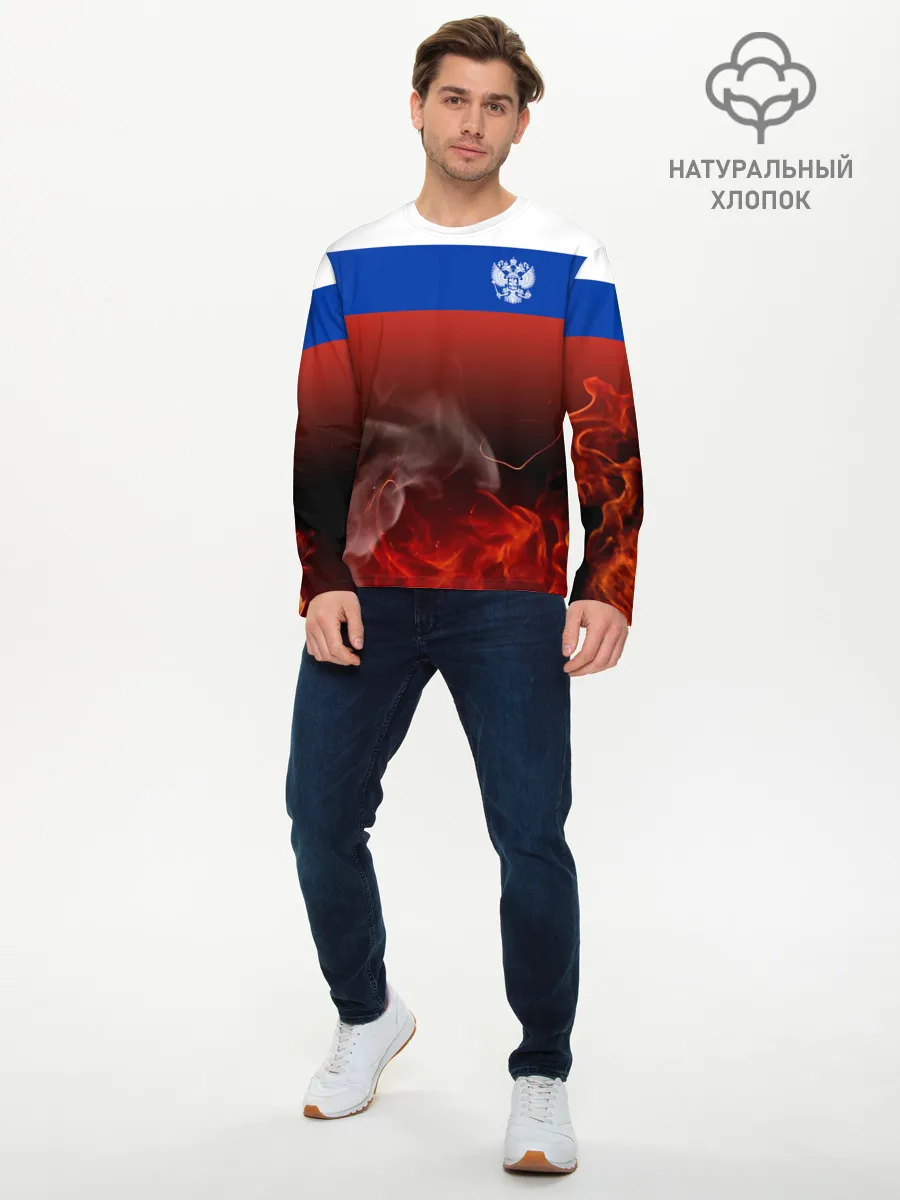 Мужской лонгслив базовый / Россия огонь