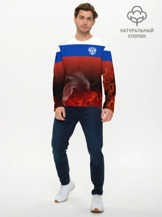 Мужской лонгслив базовый / Россия огонь