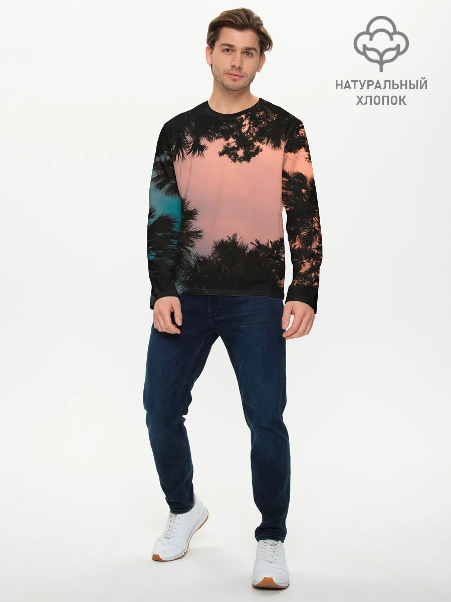 Мужской лонгслив базовый / Пальмы вид снизу закат