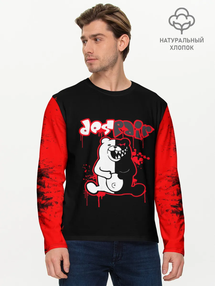 Мужской лонгслив базовый / monokuma красные потертости