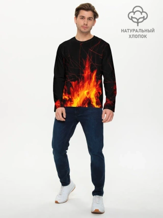 Мужской лонгслив базовый / Ночной костер в лесу