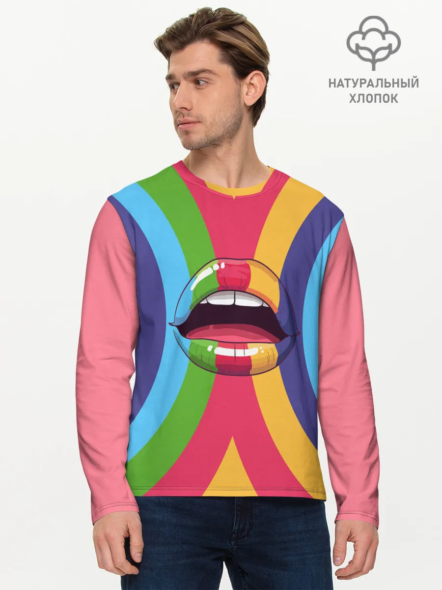 Мужской лонгслив базовый / Радужные губы | Rainbow lips