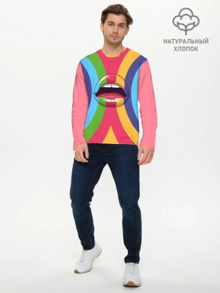 Мужской лонгслив базовый / Радужные губы | Rainbow lips