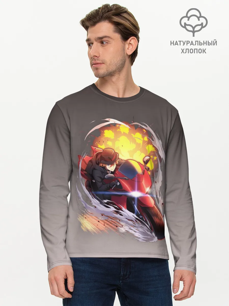 Мужской лонгслив базовый / Чуя Накахара на мотоцикле взрыв