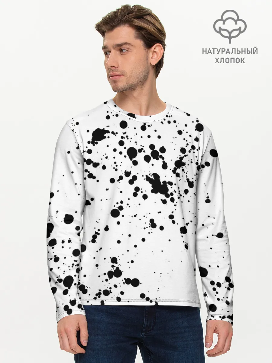 Мужской лонгслив базовый / Далматинец - брызги чёрными пятнами
