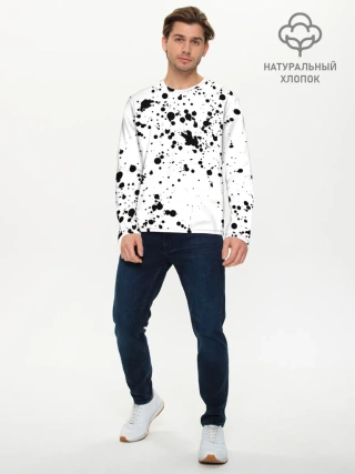 Мужской лонгслив базовый / Далматинец - брызги чёрными пятнами