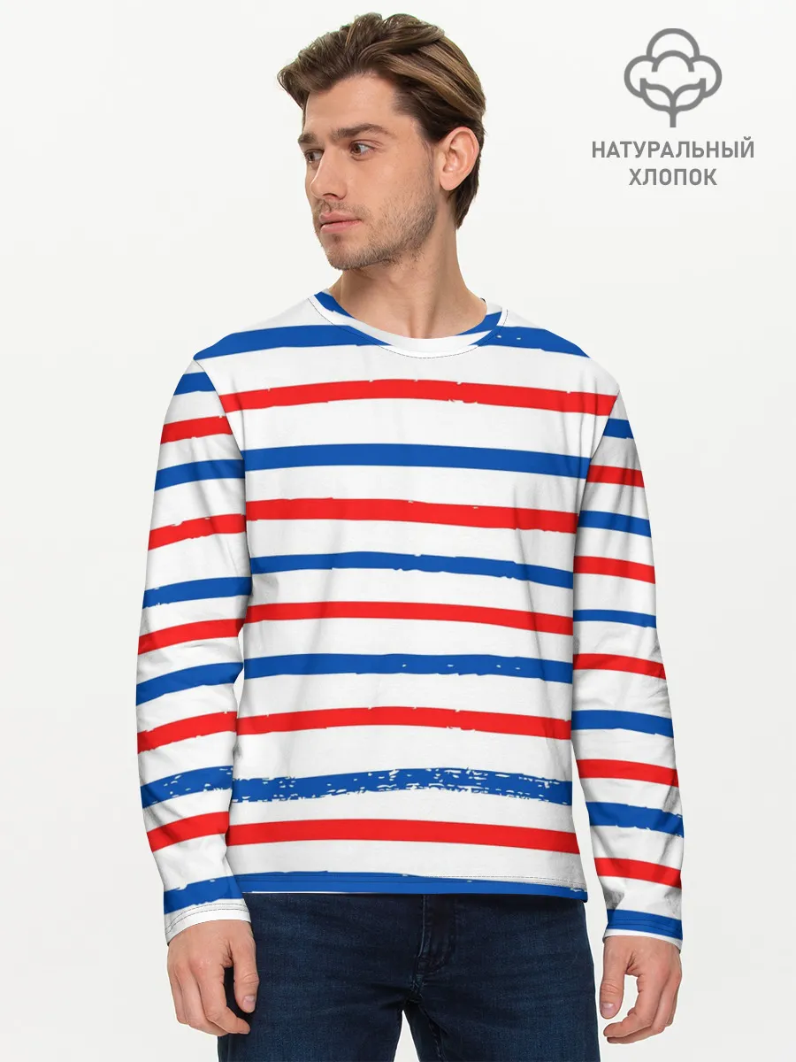 Мужской лонгслив базовый / Морская полоска