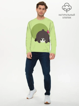 Мужской лонгслив базовый / Прикольная панда с бабочкой