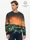 Мужской лонгслив базовый / Фэнтези море корабли закат