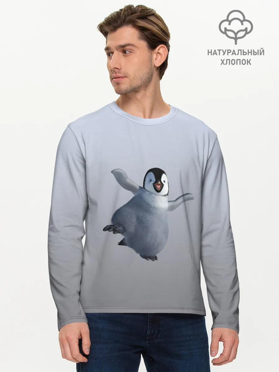 Мужской лонгслив базовый / мультяшный пингвин