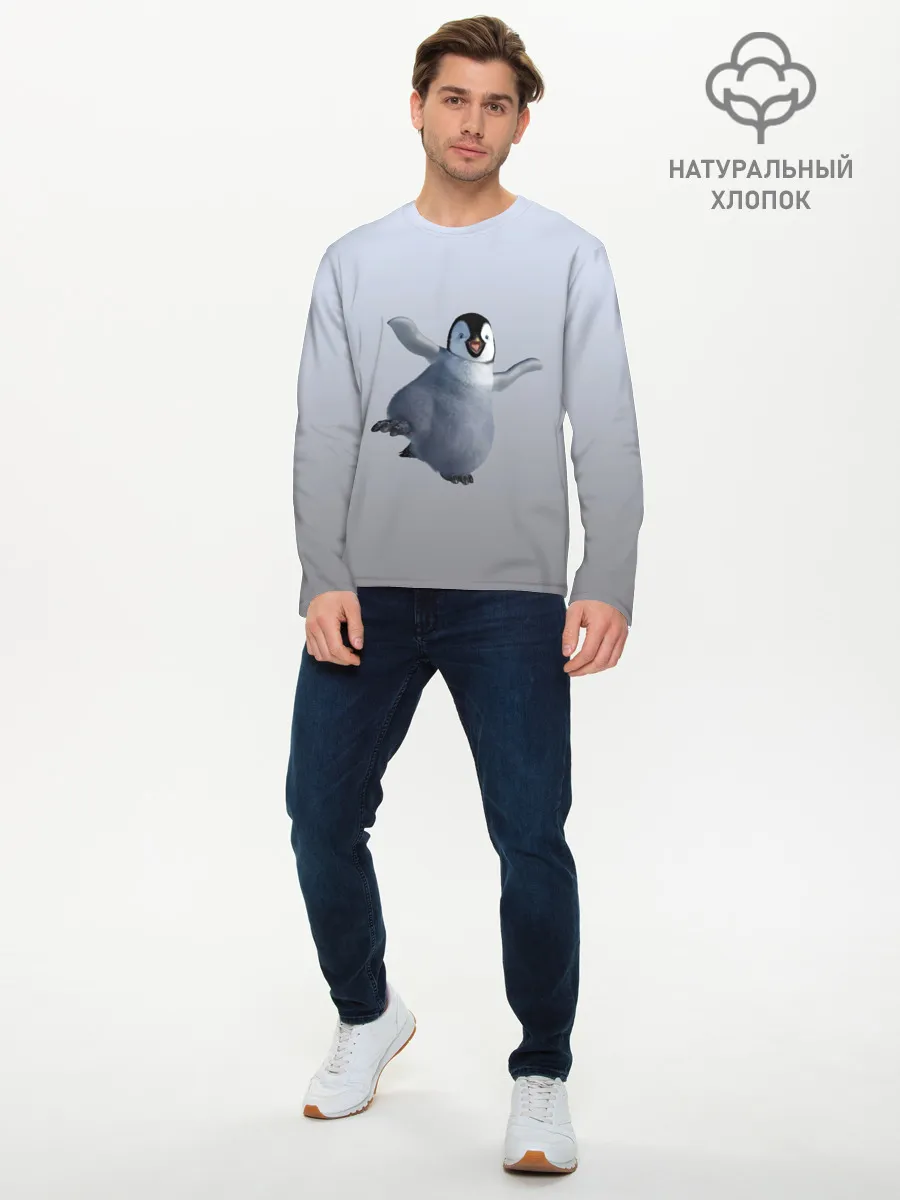 Мужской лонгслив базовый / мультяшный пингвин