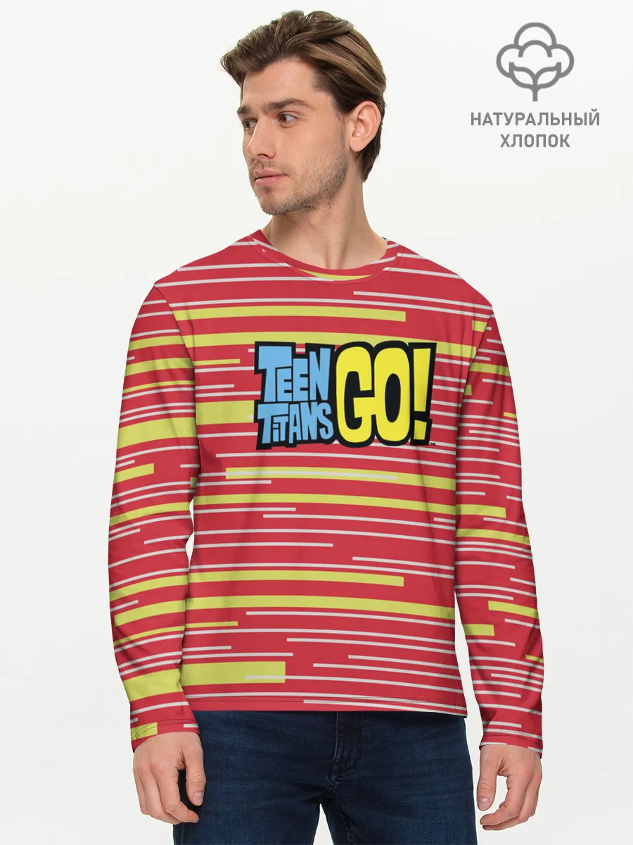 Мужской лонгслив базовый / Логотип Юные титаны, вперед!