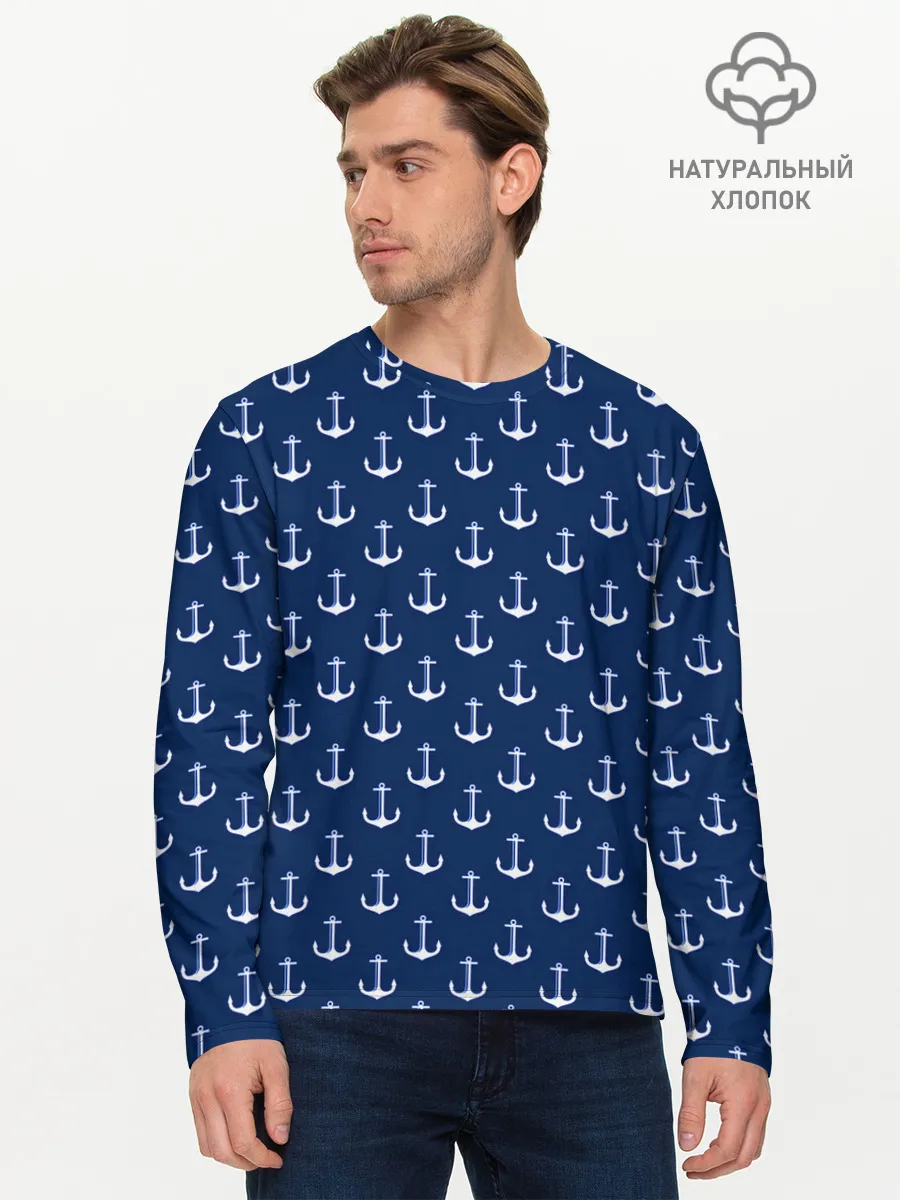 Мужской лонгслив базовый / Якоря.