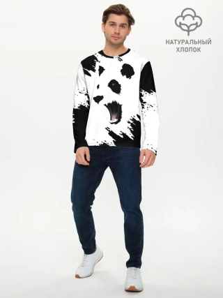 Мужской лонгслив базовый / Панда | ЧБ