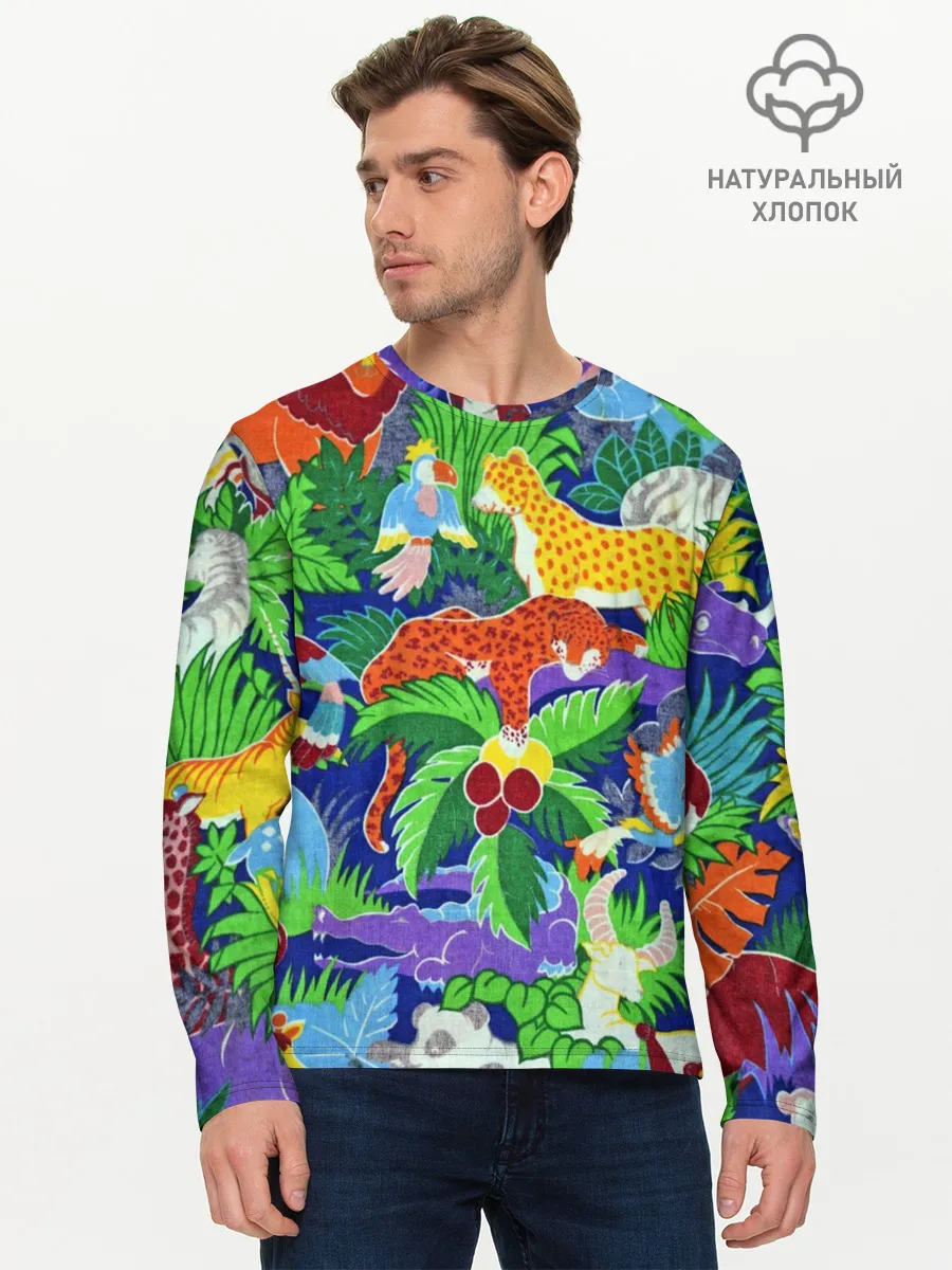 Мужской лонгслив базовый / Текстура Холст | Сафари