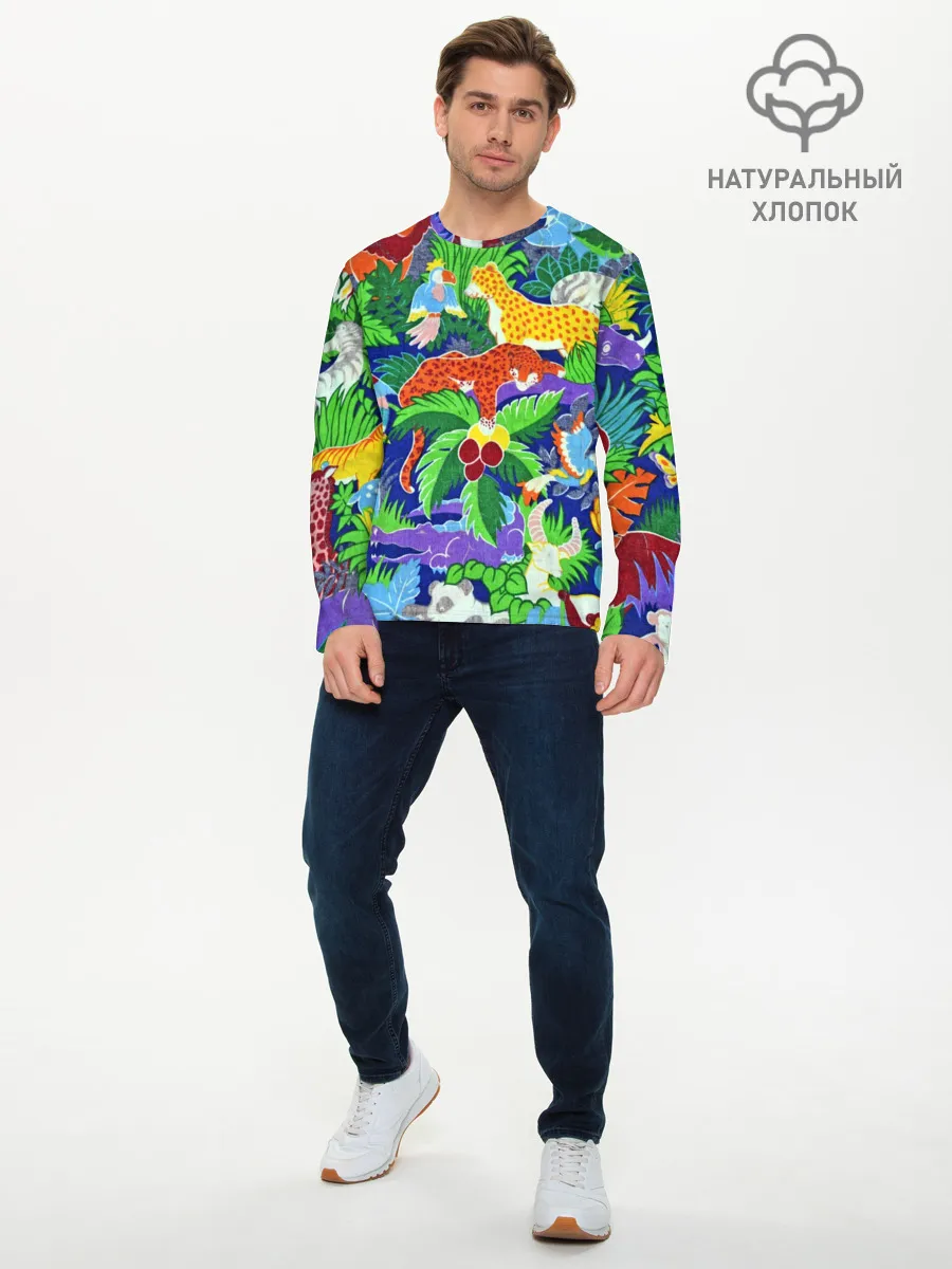 Мужской лонгслив базовый / Текстура Холст | Сафари