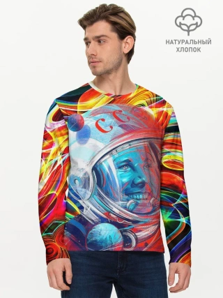Мужской лонгслив базовый / Юрий Гагарин | Всплеск Цветов