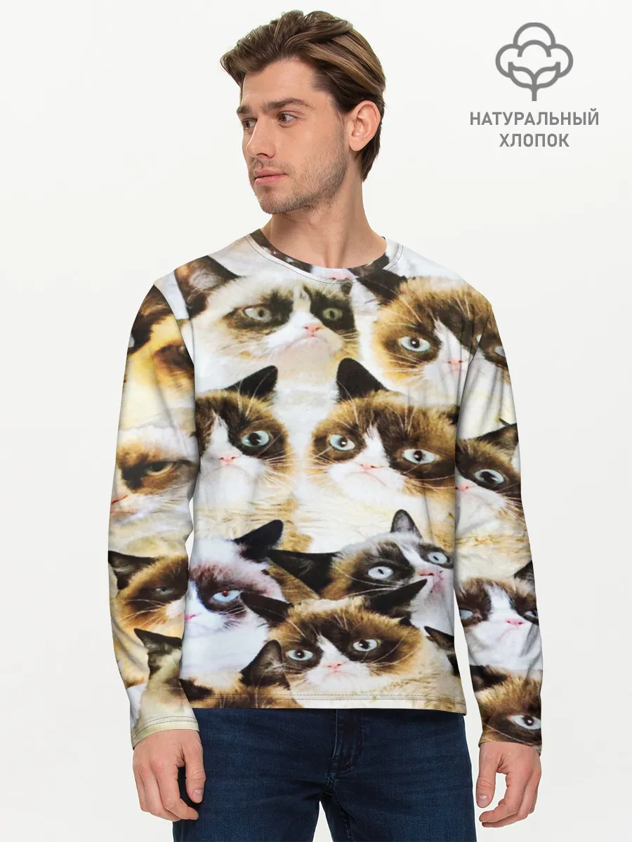 Мужской лонгслив базовый / КОТ МЕМ