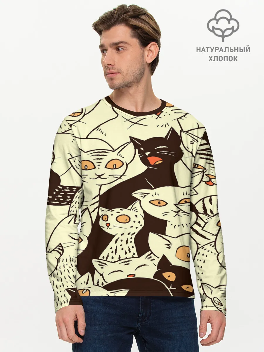 Мужской лонгслив базовый / КОТЯТА ПАТТЕРН