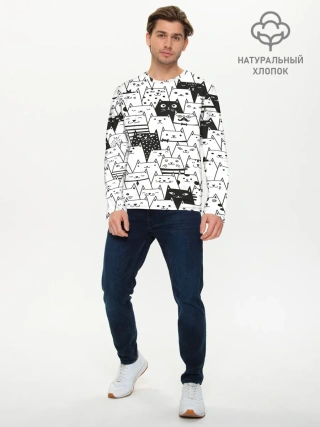 Мужской лонгслив базовый / КОТЫ WHITE