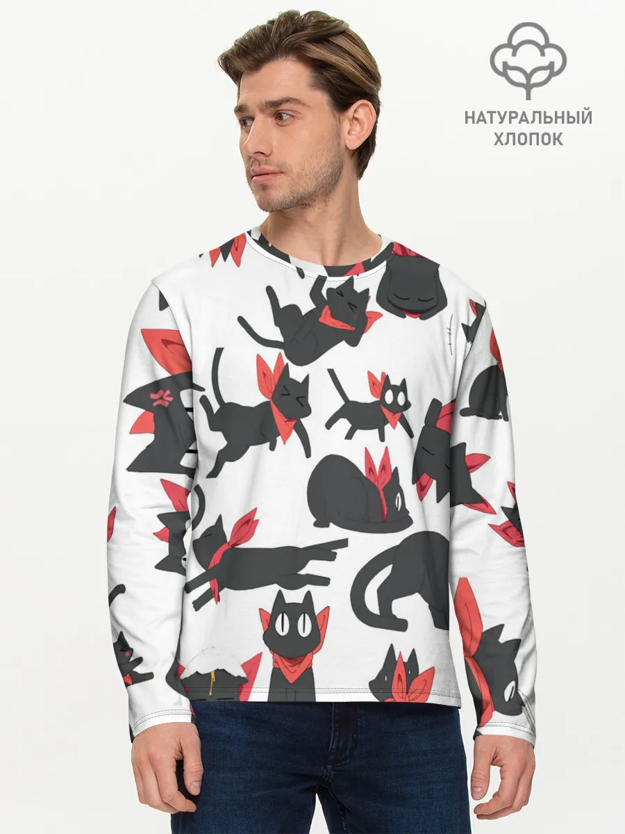 Мужской лонгслив базовый / Черный котик