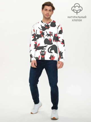 Мужской лонгслив базовый / Черный котик