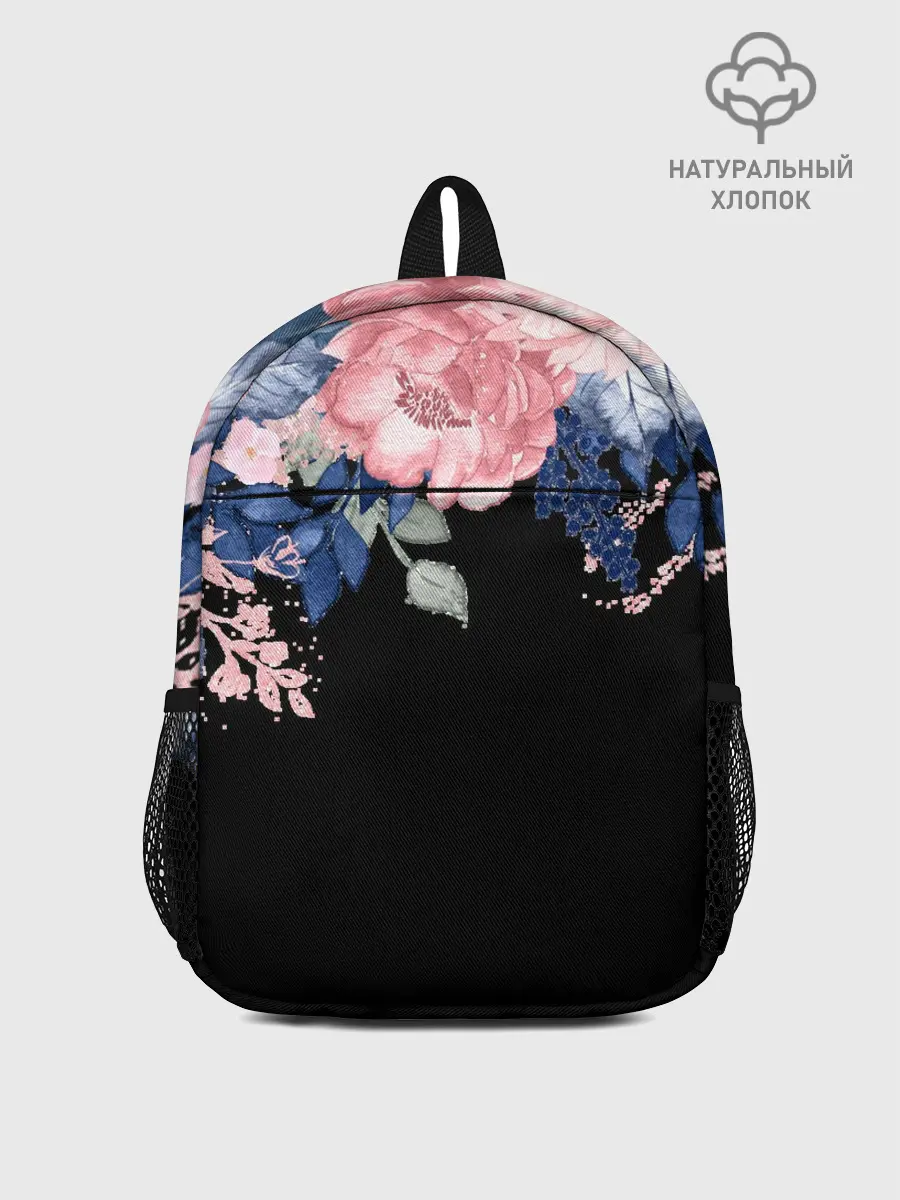 Рюкзак детский / цветы на черном