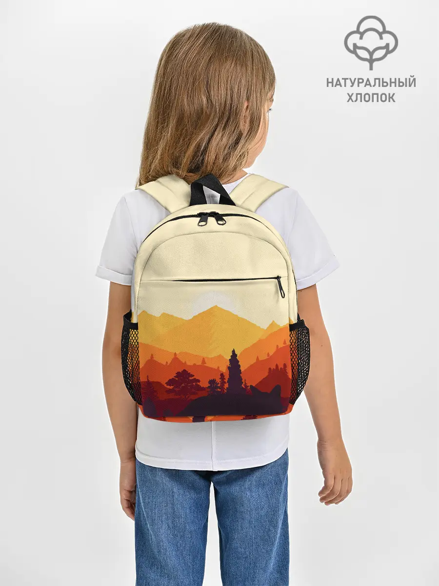 Рюкзак детский / Горы закат пейзаж лиса арт