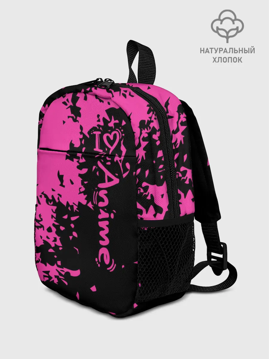 Рюкзак детский / Love anime розовые кляксы на черном