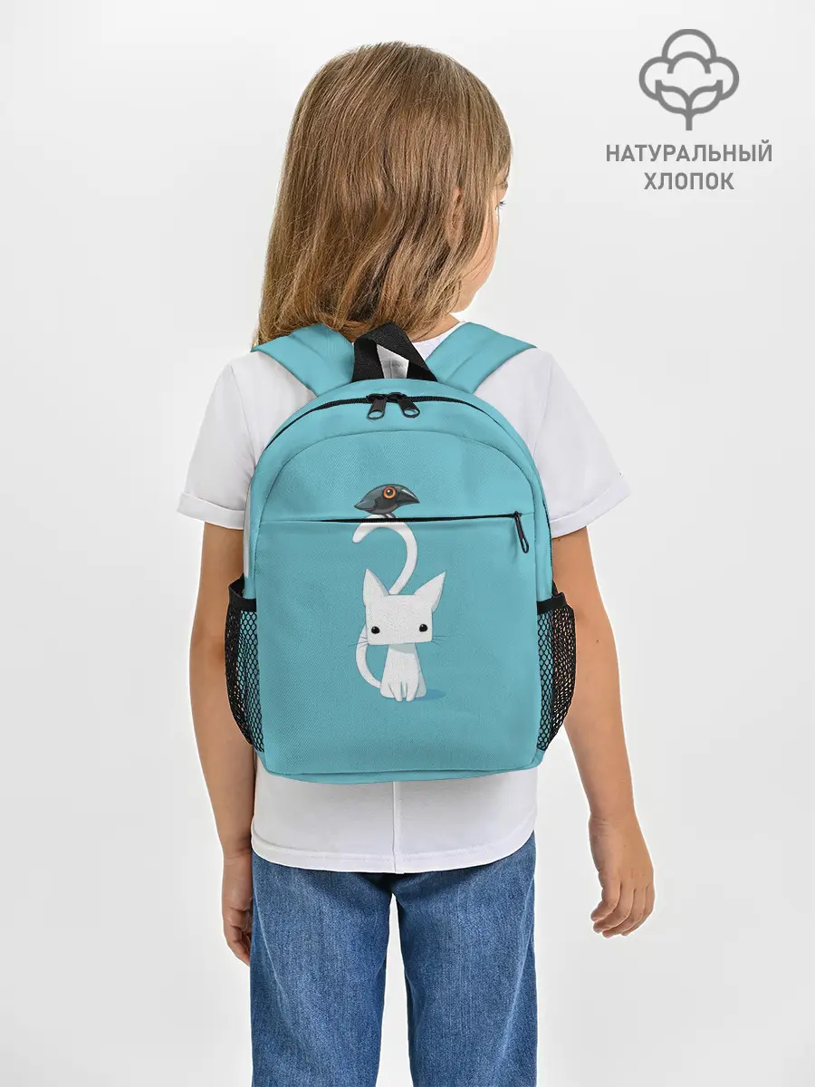 Рюкзак детский / Белый котик и воробушек