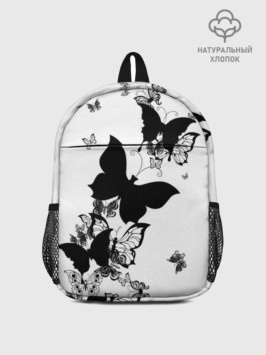 Рюкзак детский / Черные бабочки на белом