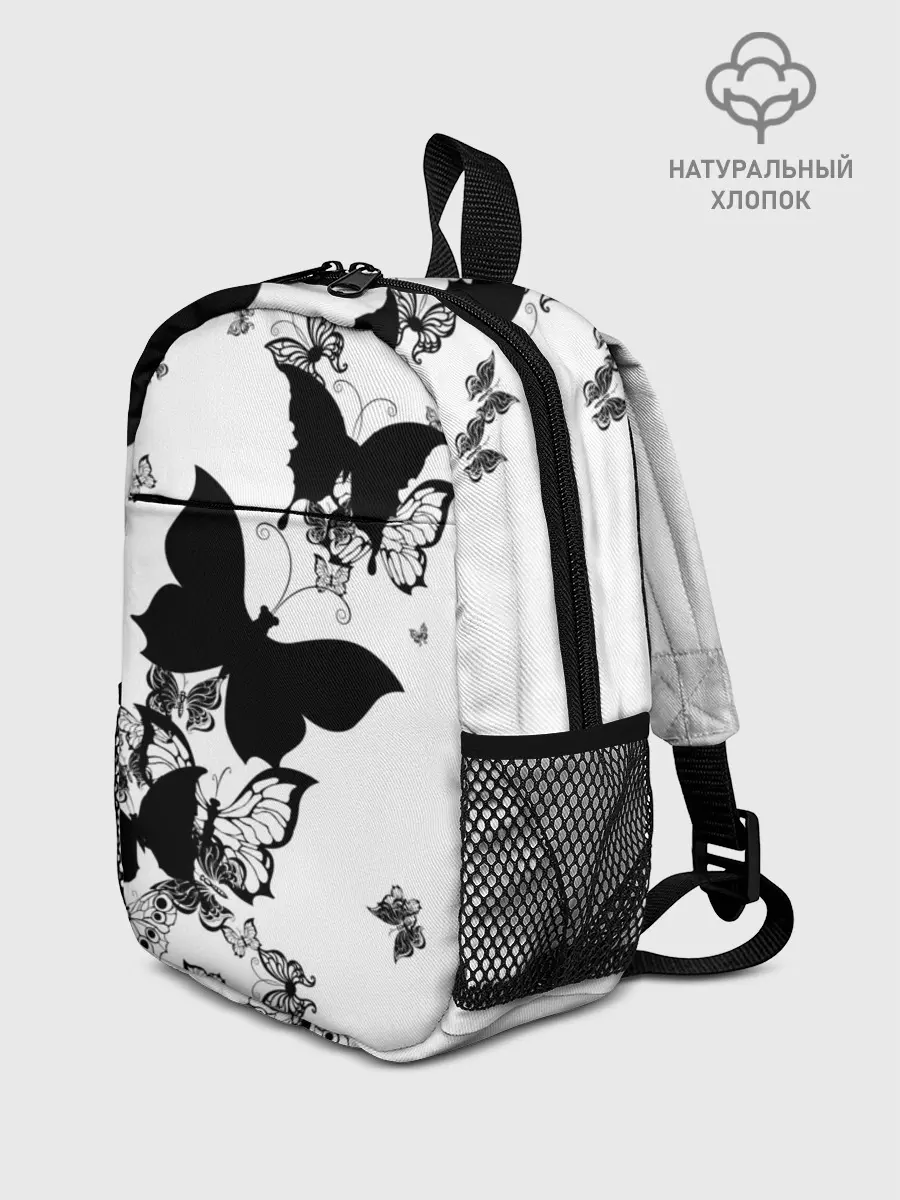 Рюкзак детский / Черные бабочки на белом