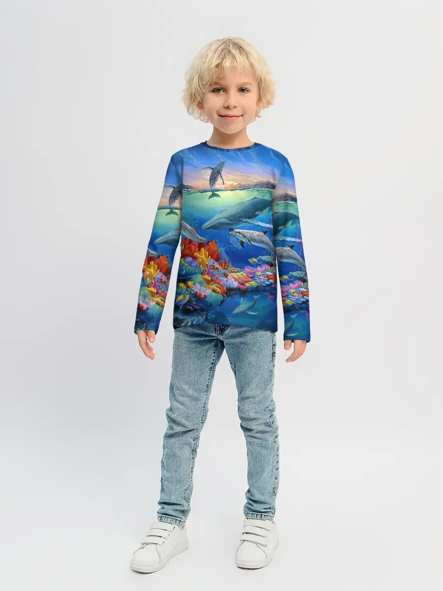 Детский лонгслив / Киты и дельфины