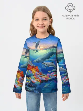 Детский лонгслив / Киты и дельфины